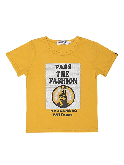 Noddy Boys Yellow Printed Round Neck T-shirt