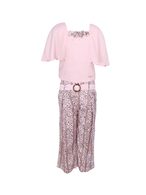 

CUTECUMBER Girls Pink & Brown Solid Top with Trousers
