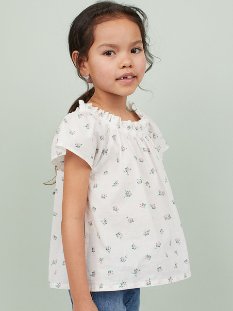 

H&M Girls White Printed Cotton Blouse