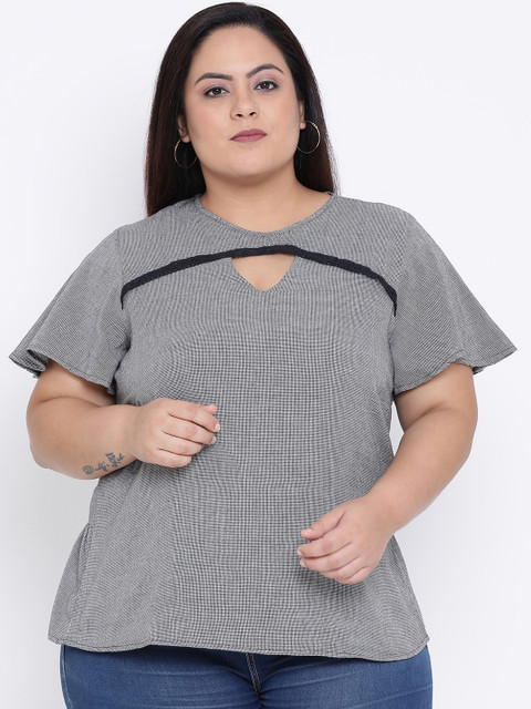

Oxolloxo Women Black Checked Pure Cotton Top