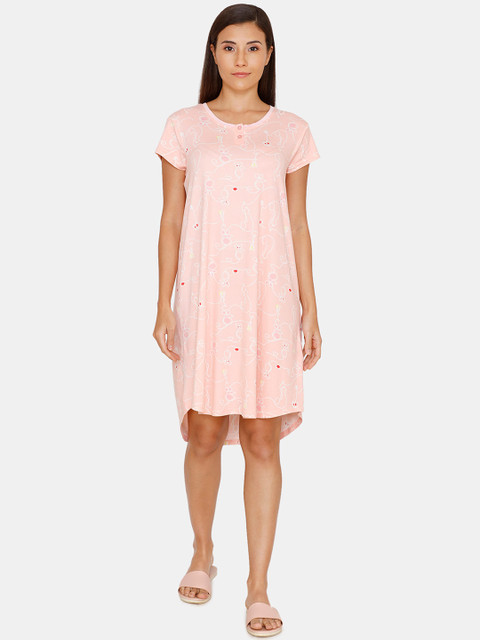 

Zivame Pink & White Printed Nightdress