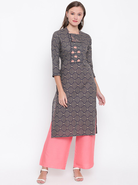 

Vbuyz Women Grey Printed Regular Kurta with Palazzos