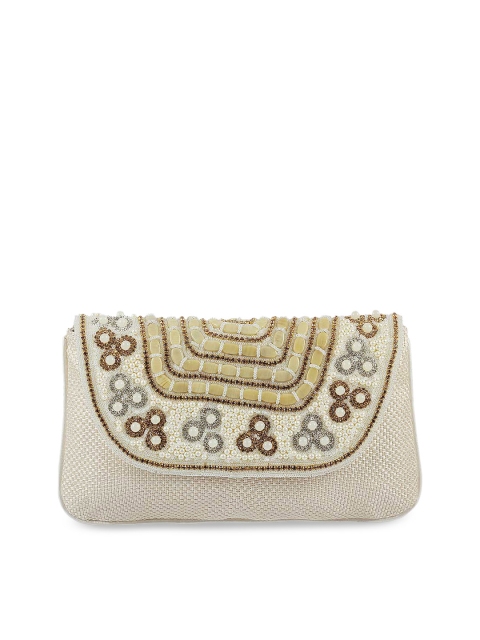 

Mochi Off-White & Brown Embellished Clutch
