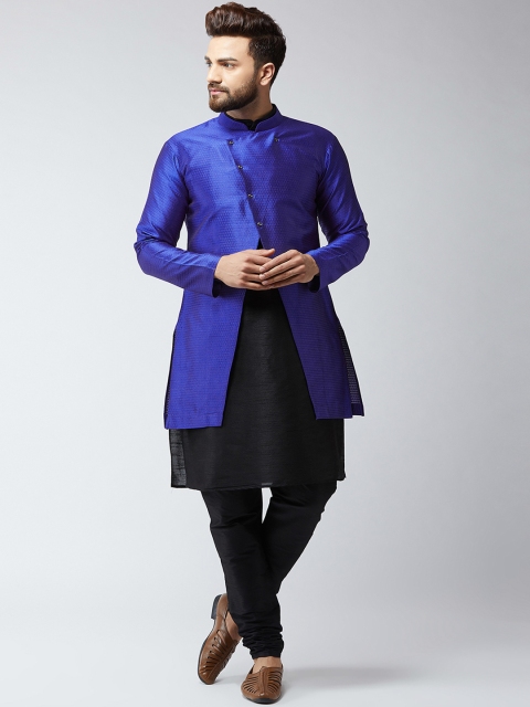 

SOJANYA Men Black & Blue Self-Design Sherwani Set