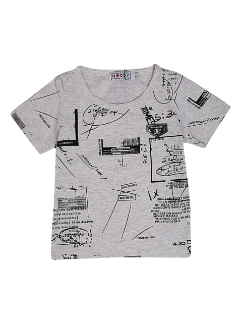 

Noddy Boys Grey Melange Printed Round Neck T-shirt