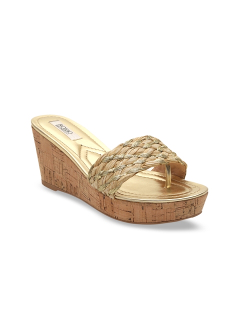 

ROSSO BRUNELLO Women Gold-Toned Woven Design Wedges