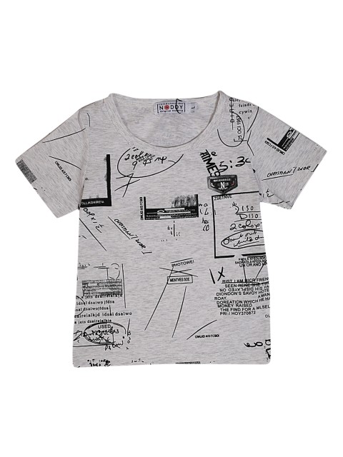 

Noddy Boys Grey Melange Printed Round Neck T-shirt