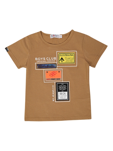 

Noddy Boys Camel Brown & Off-White Printed Round Neck T-shirt