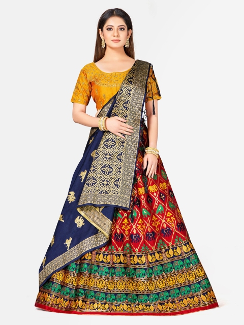 

MIMOSA Red & Yellow Embroidered Semi-Stitched Lehenga & Blouse with Dupatta