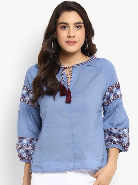 

KVL Women Blue Printed A-Line Top