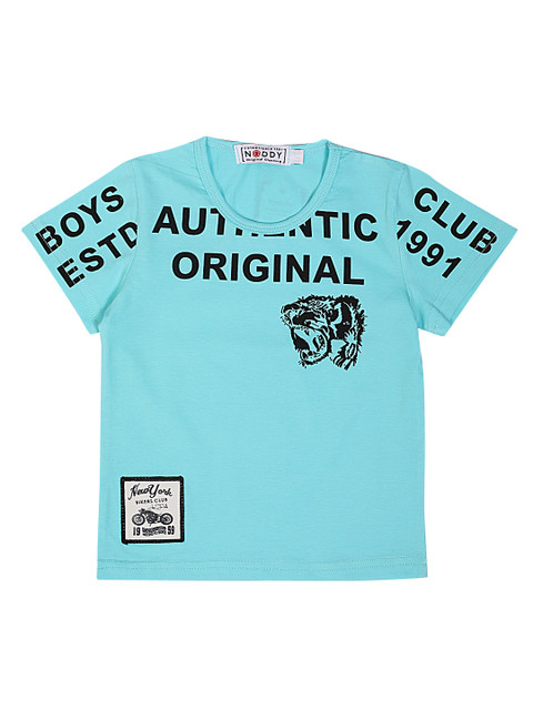 

Noddy Boys Turquoise Blue & Black Printed Round Neck T-shirt