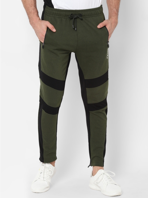 

SKULT by Shahid Kapoor Men Olive Green & Black Colourblocked Slim Fit Track Pants