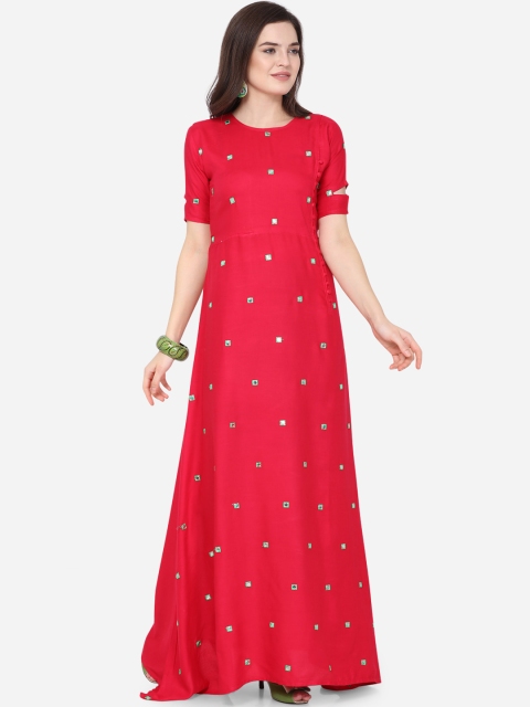 

Silk Bazar Women Red Embellished Maxi Dress