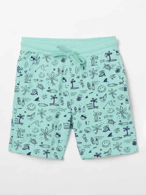 

Smiley World Boys Sea Green & Navy Blue Printed Regular Fit Regular Shorts