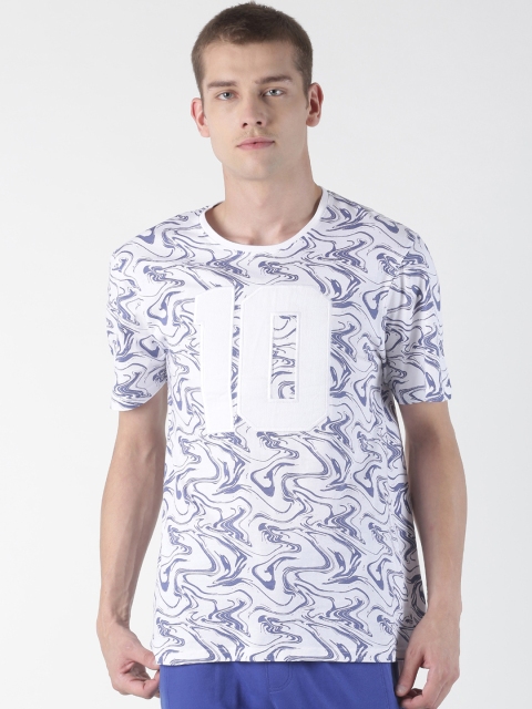 

Blue Saint Men White & Blue Printed Round Neck T-shirt