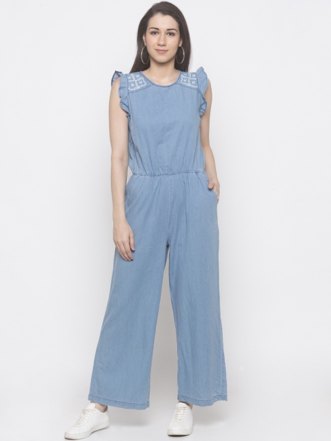 

Globus Women Blue Solid Denim Basic Jumpsuit