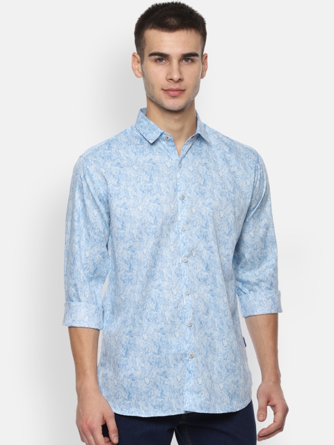 

V Dot Men Blue & White Slim Fit Printed Casual Shirt