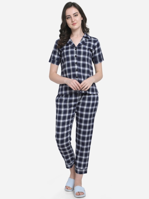 

Smarty Pants Women Blue & White Checked Night suit