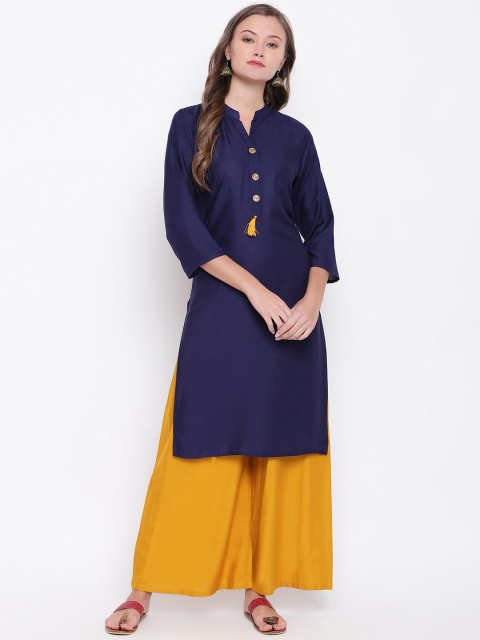 

Vbuyz Women Navy Blue & Mustard Yellow Solid Kurti with Palazzos