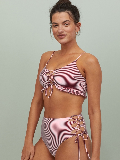 

H&M Women Maroon & White Striped Brazilian Bikini Bottoms 0823165002