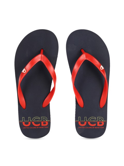 

United Colors of Benetton Men Navy Blue & Red Printed Thong Flip-Flops