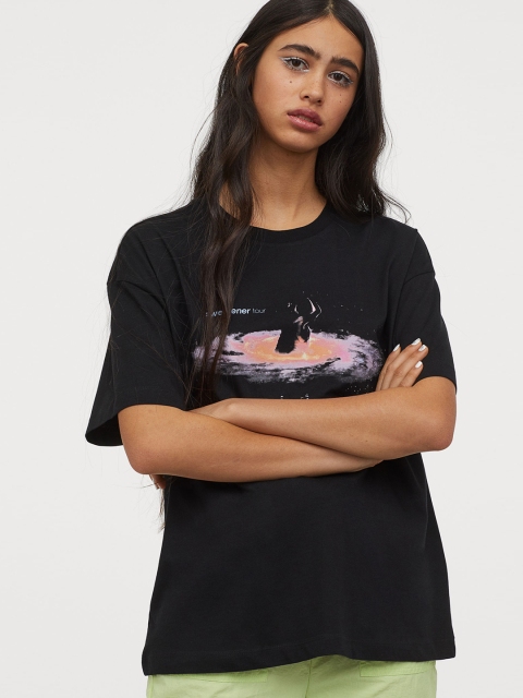 

H&M Women Black Printed T-shirt