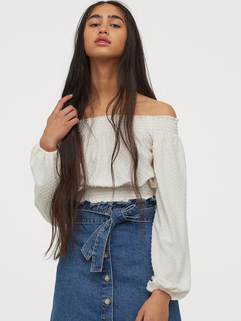

H&M Women White Self-Design Off-The-Shoulder Top