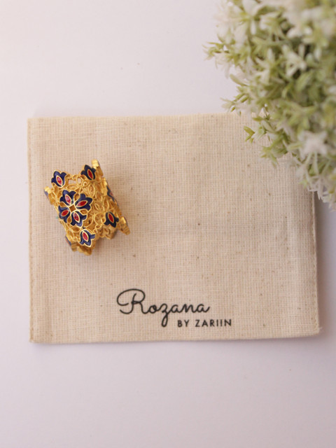 

Zariin Gold-Plated & Blue Enamelled Fill In The Flowers Ring