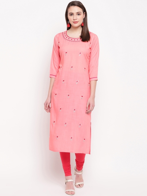 

Vbuyz Women Pink Floral Embroidered Straight Kurta