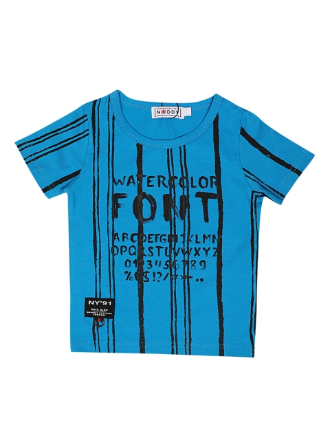 

Noddy Boys Turquoise Blue & Black Striped Round Neck T-shirt