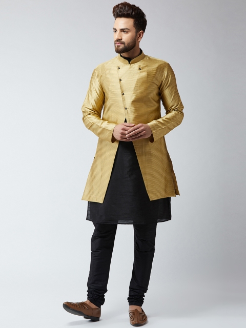 

SOJANYA Men Golden & Black Self-Design Sherwani Set, Gold