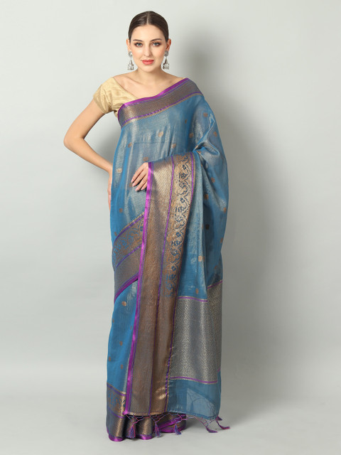 

EthnicRoom Blue & Purple Handloom Woven Design Banarasi Saree