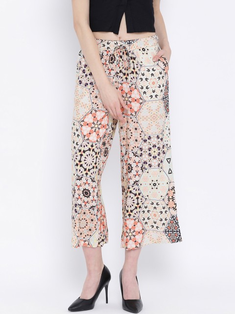 

Oxolloxo Women Beige Regular Fit Printed Culottes