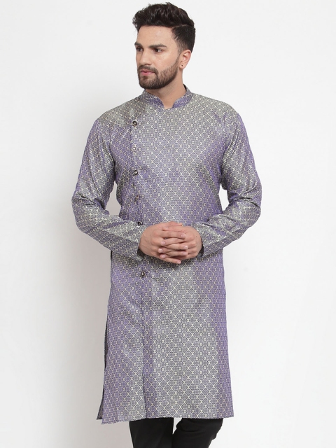 

Jompers Men Blue & Beige Woven Design Straight Kurta
