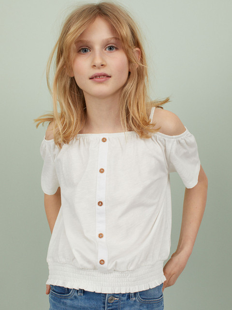 

H&M Girls White Solid Cold Shoulder Top