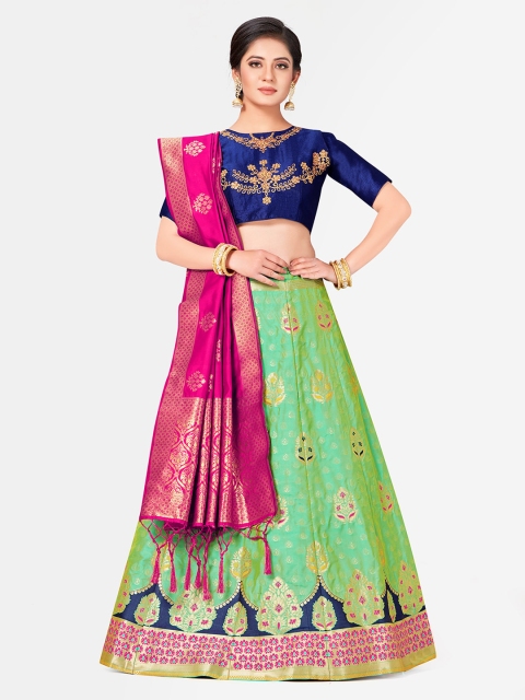 

MIMOSA Green & Pink Embroidered Semi-Stitched Lehenga & Blouse with Dupatta