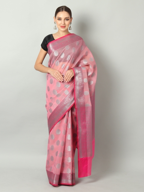 

EthnicRoom Pink & Silver Handloom Woven Design Kota Saree