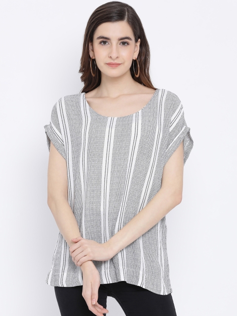 

Oxolloxo Women Grey Striped A-Line Pure Cotton Top