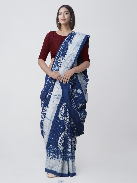 

Unnati Silks Blue & Off-White Pure Cotton Printed Saree