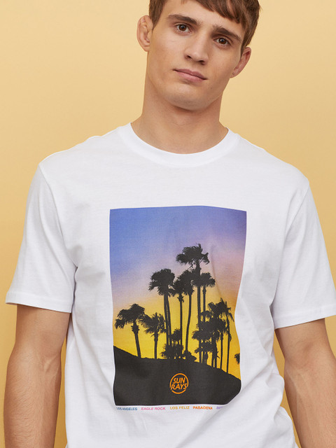 

H&M Men White Printed T-shirt