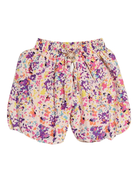 

SWEET ANGEL Girls Cream-Coloured & Purple Printed Loose Fit Hot Pants