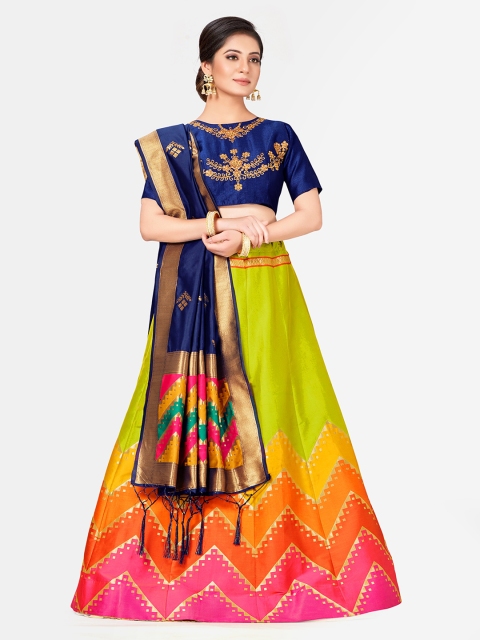 

MIMOSA Green & Blue Woven Design Semi-Stitched Lehenga & Blouse with Dupatta