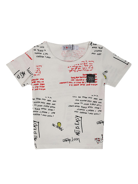 

Noddy Boys White & Black Printed Round Neck T-shirt