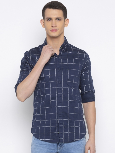 

SPYKAR Men Navy Blue & Off-White Slim Fit Checked Casual Shirt