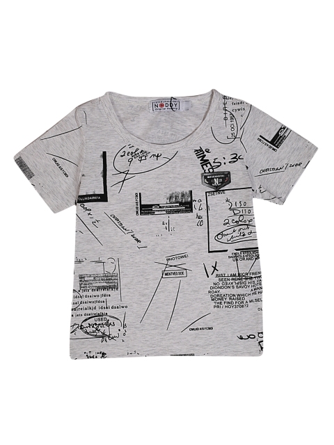 

Noddy Boys Grey Melange Printed Round Neck T-shirt