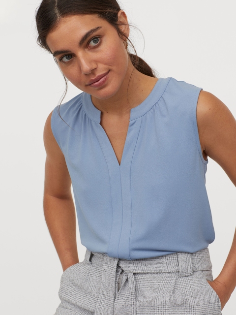 

H&M Women Blue Solid V-neck Jersey Top