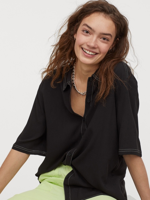 

H&M Women Black Short-Sleeved Shirt