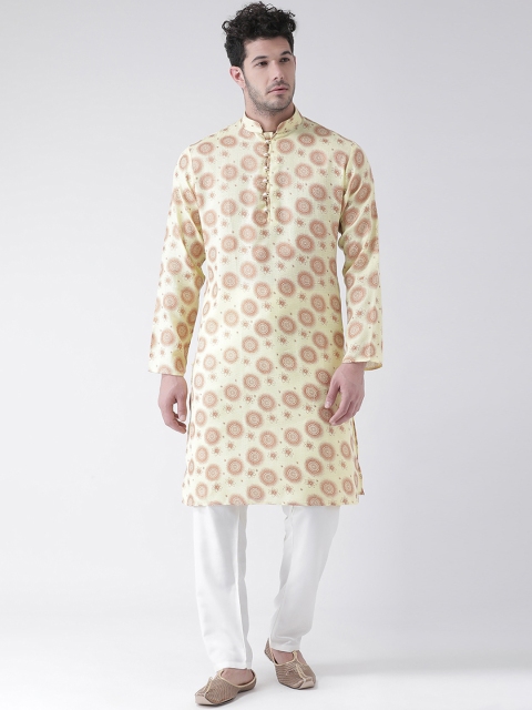 

SG LEMAN Men Yellow & White Printed Kurta with Pyjamas
