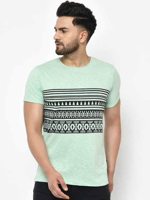 

Rigo Men Green Striped Round Neck T-shirt
