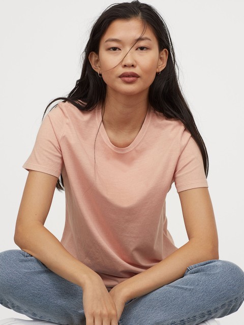 

H&M Women Pink Solid Cotton T-shirt